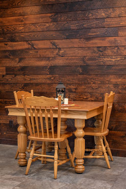 Table and Chairs with shiplap on walls