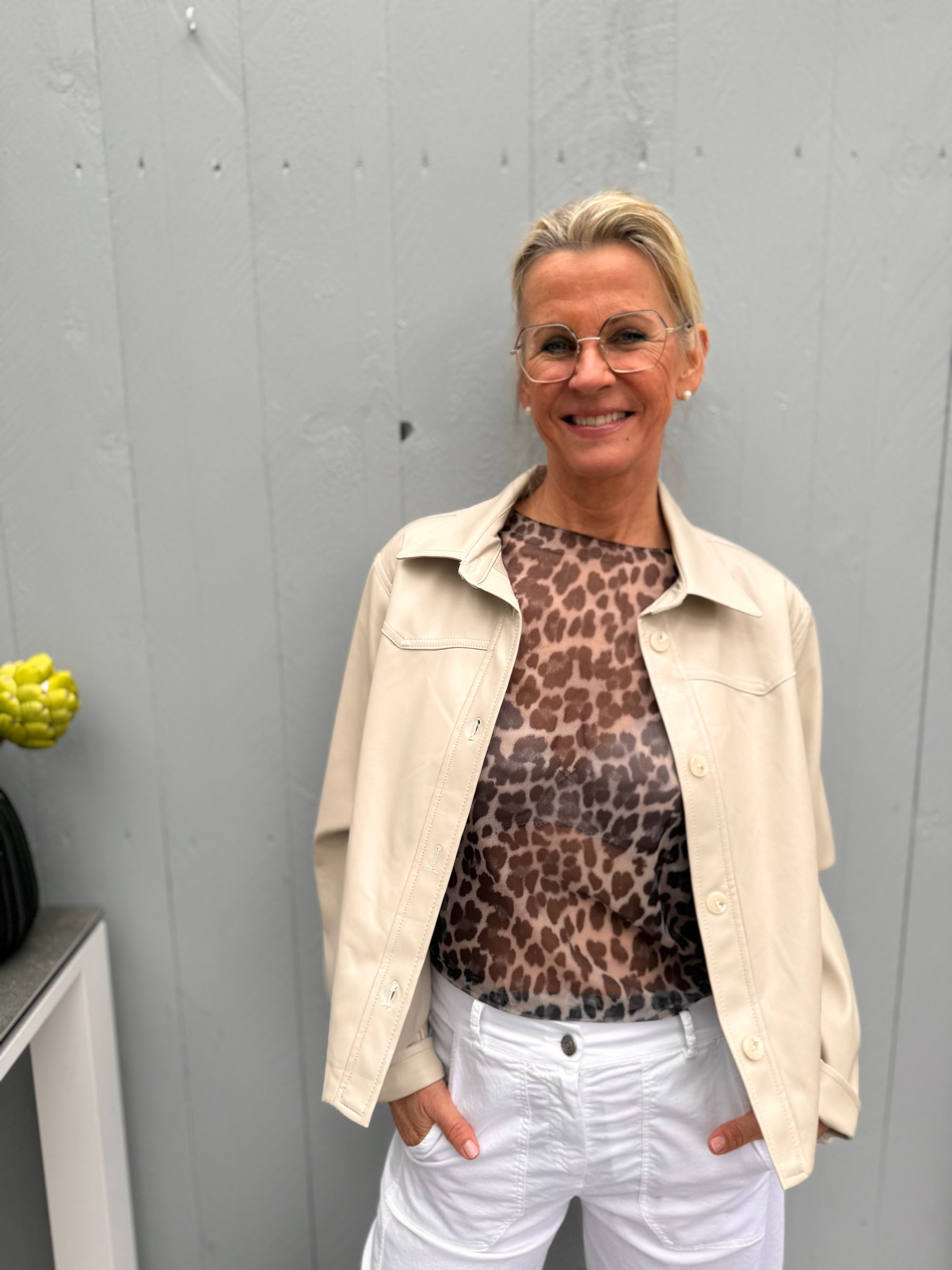 Jacke in Leder-Optik helles Beige