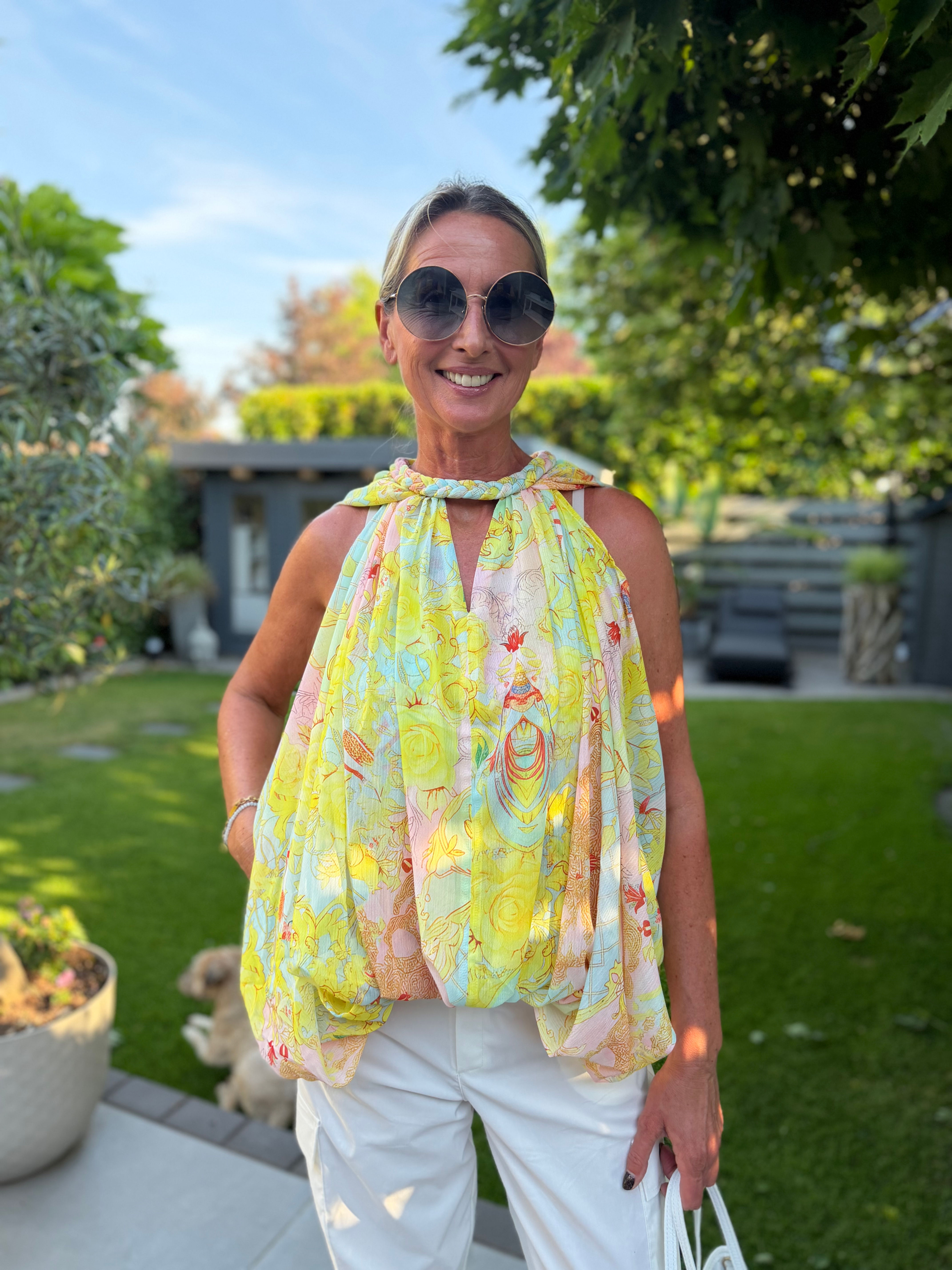 Bluse mit raffiniertem Ausschnitt Gelb