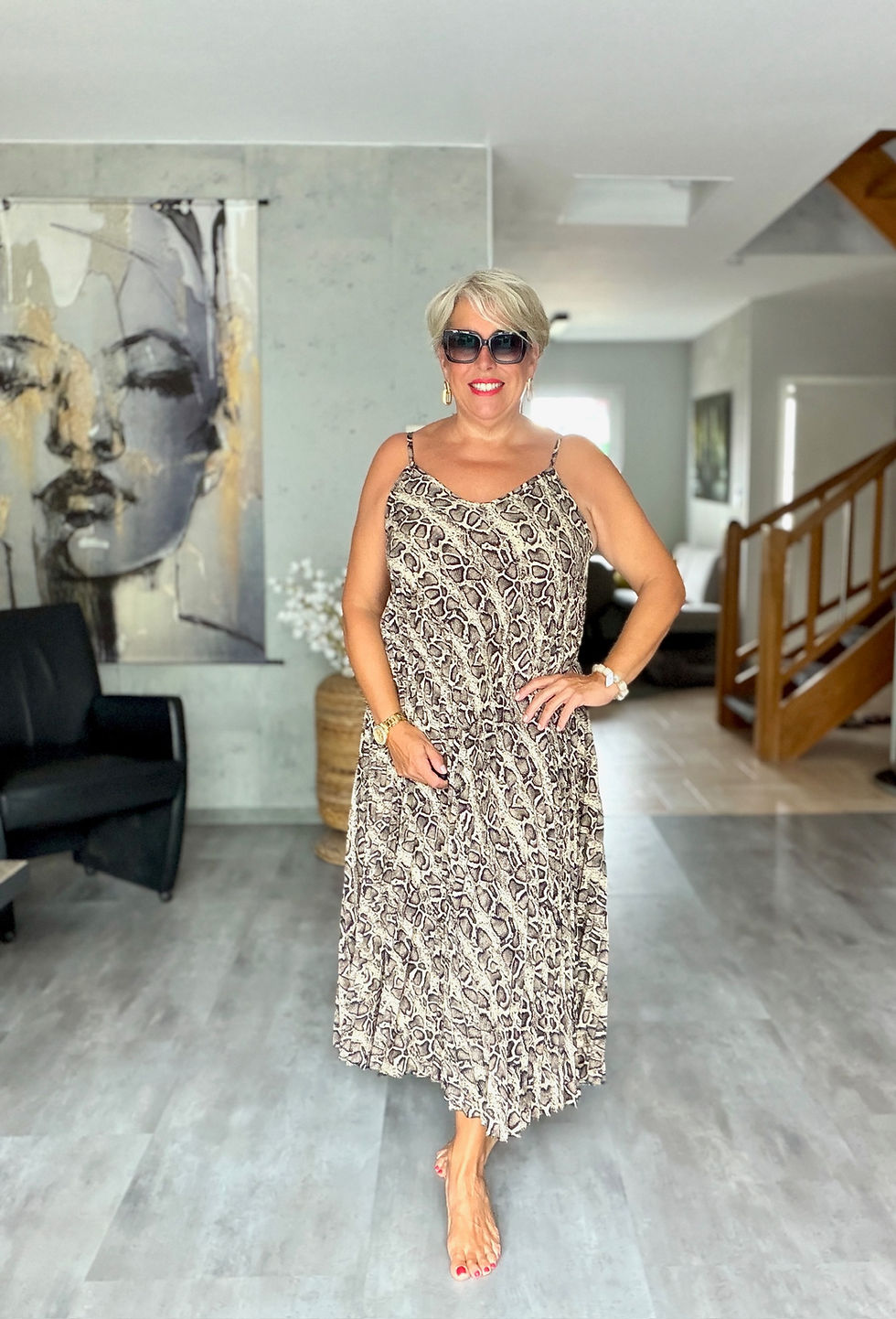 Miniaturbild: Kleid Plissee Schlangenprint