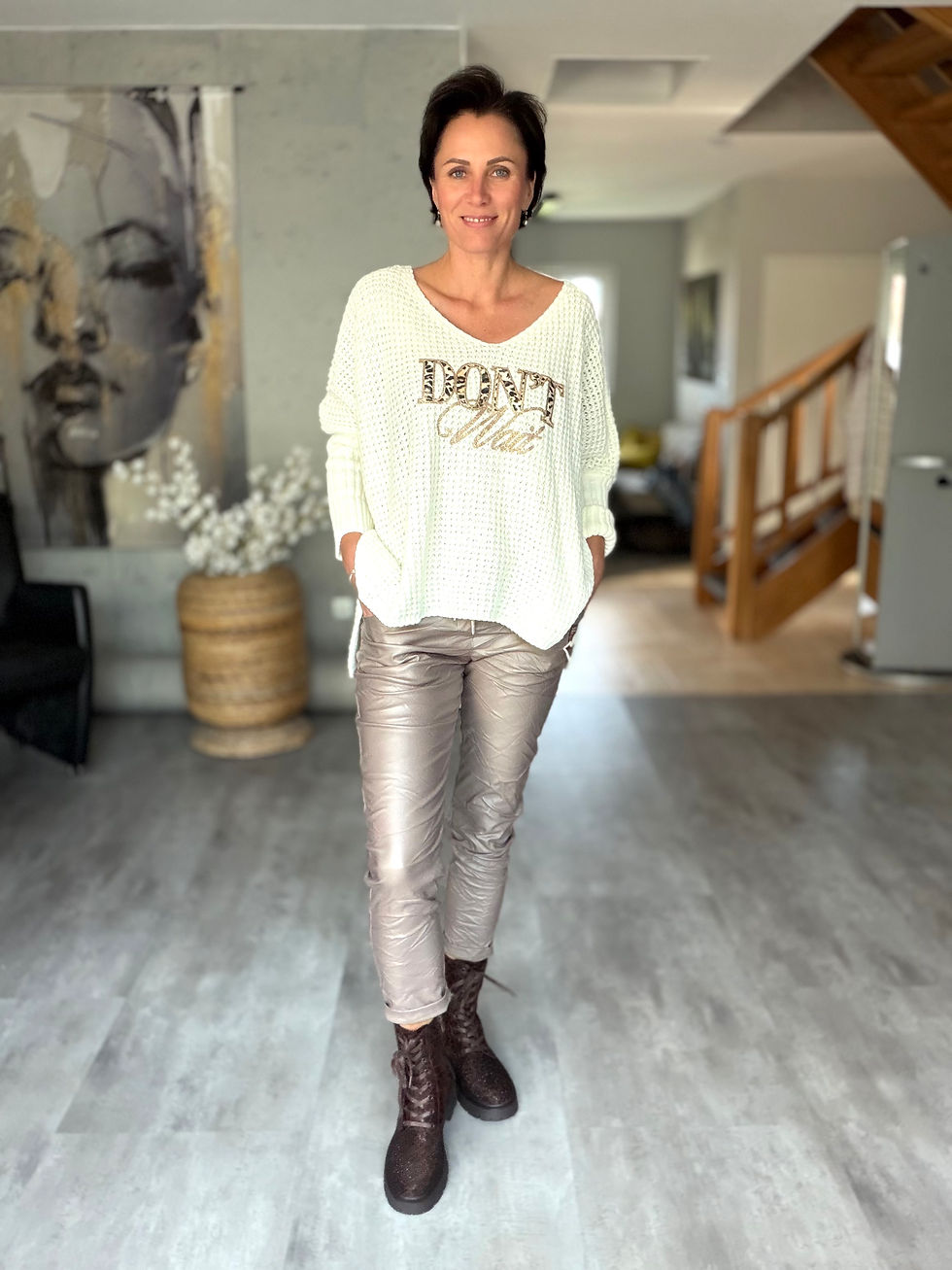 Miniaturbild: Hose Lederoptik Taupe
