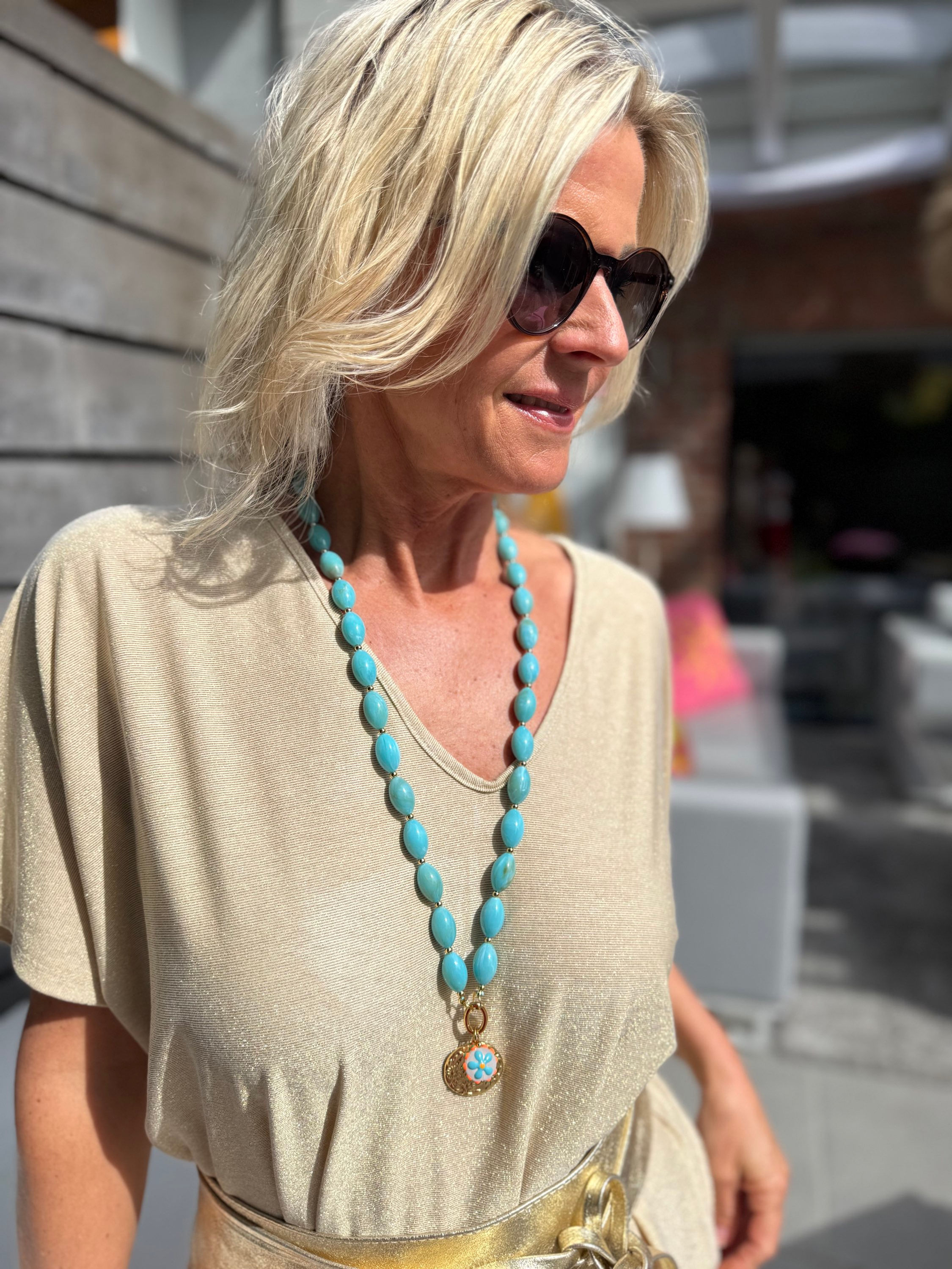 Kette lang - türkis mit 2 Charms