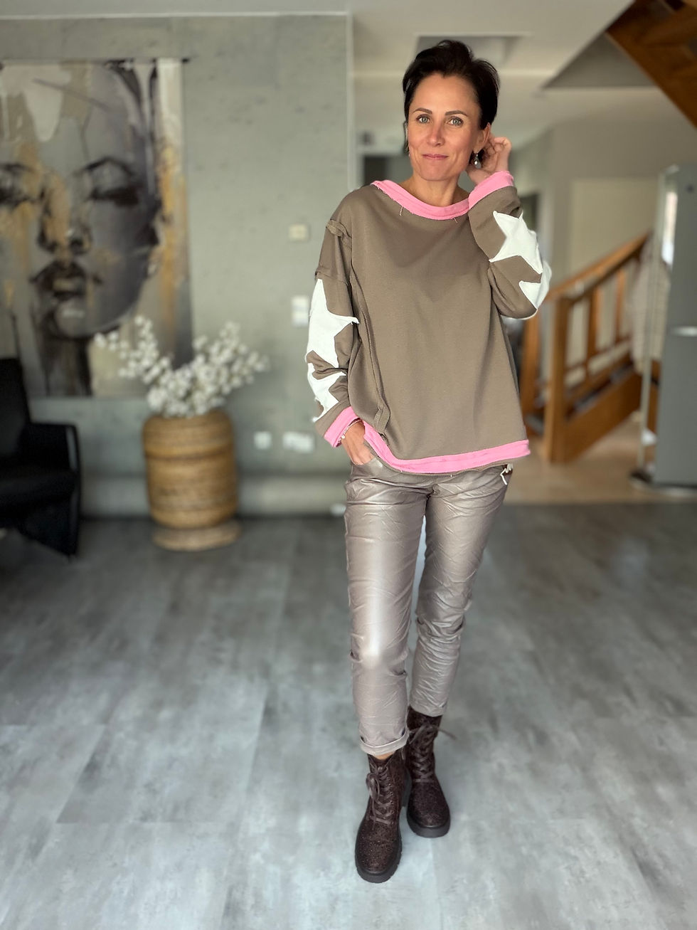 Miniaturbild: Hose Lederoptik Taupe