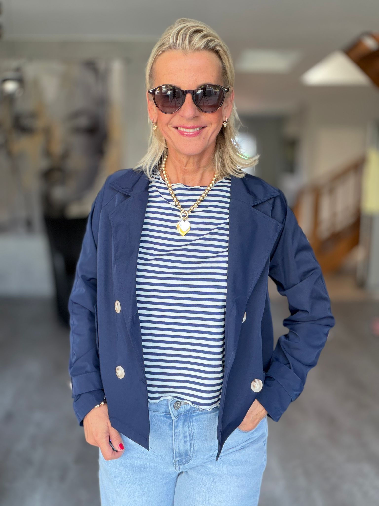 Shirt Rollsaum Streifen Blau