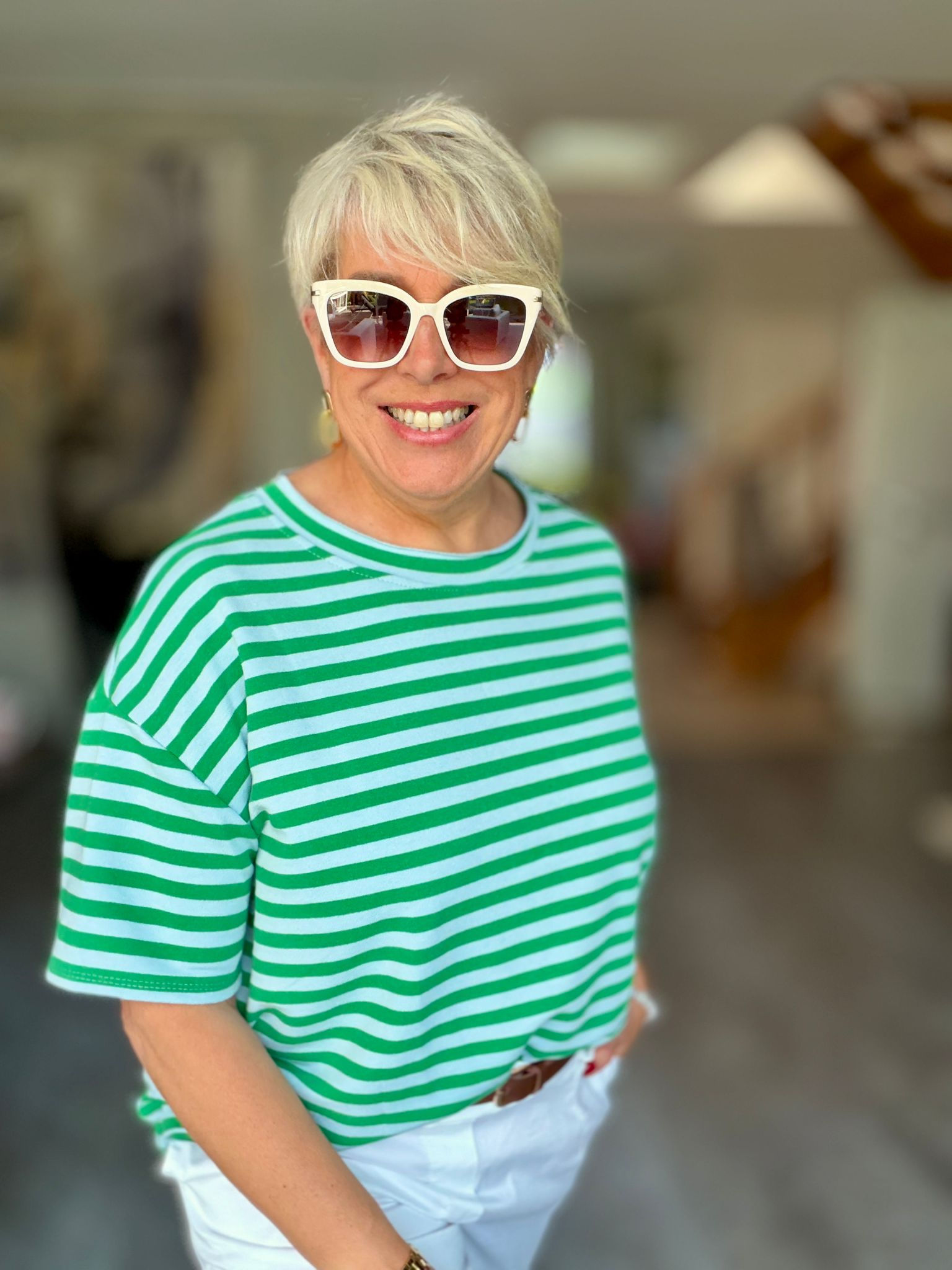 Shirt Kurzarm Streifen Grün