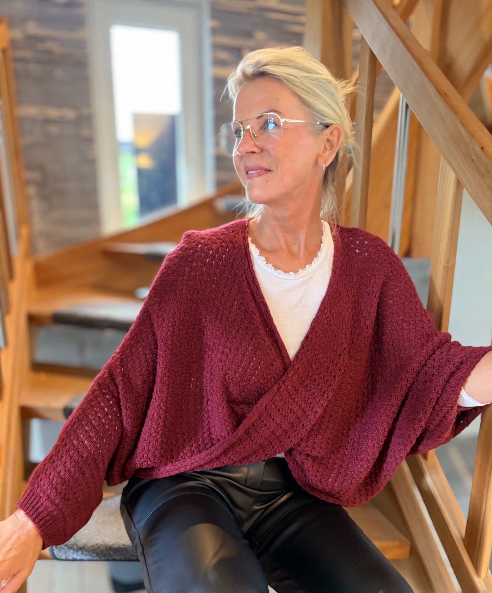 Strickpulli Oversize gedreht Bordeaux