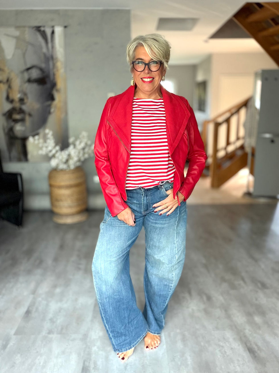 Miniaturbild: Jacke im Bikerstil Lederimitat Rot
