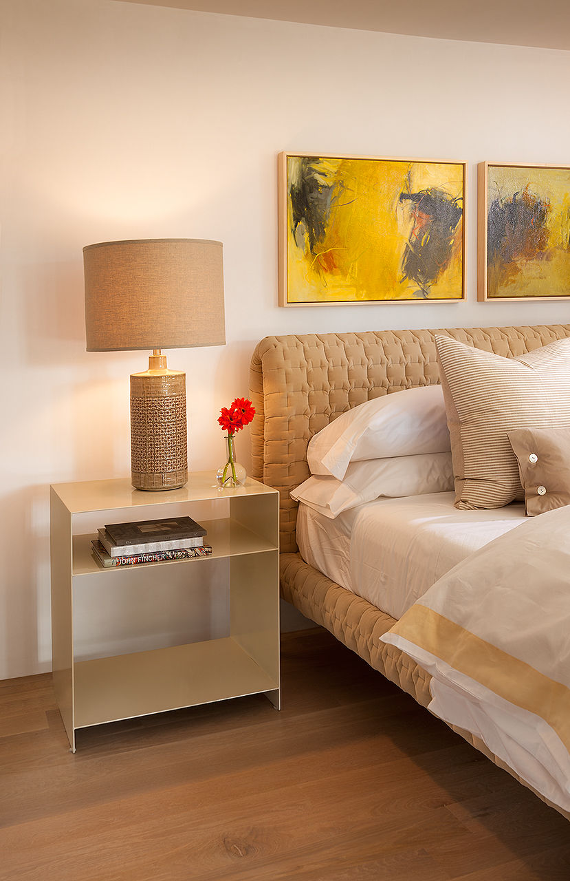 Contemporary style bedroom with upholstered bed. V & R Interiors