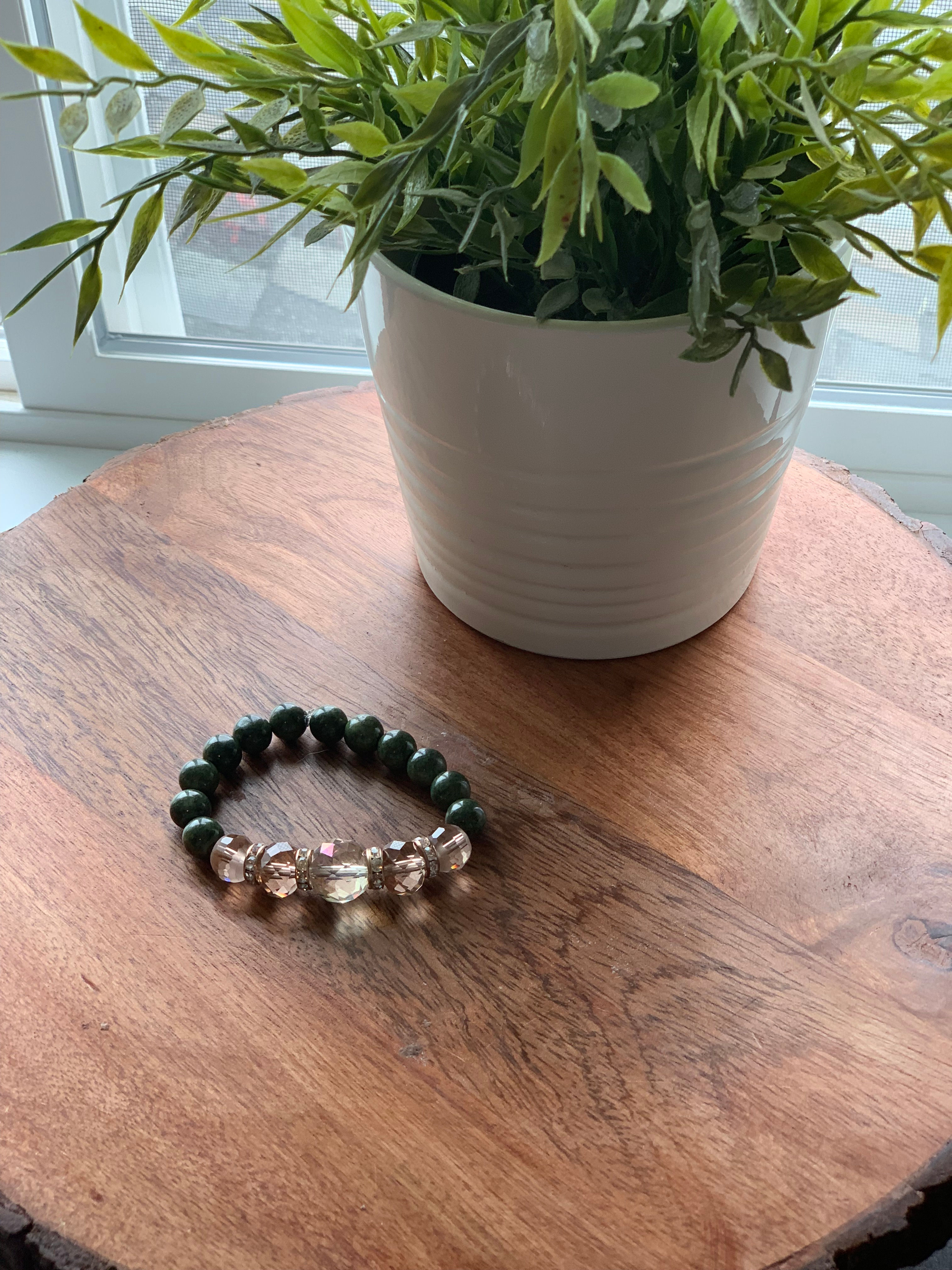 Taupe and Forest Green Bead Bracelet