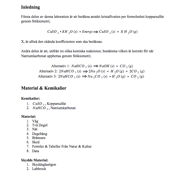Labbrapport Stokiometri