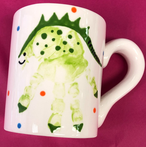 Handprint Dinosaur Mug Crafty Monkey Pottery Painting Studio