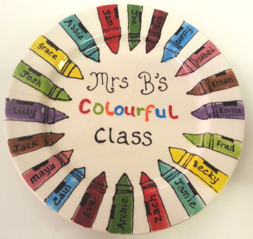 'Colourful Class' Crayon Plate Design | Crafty Monkey Pottery Painting Studio