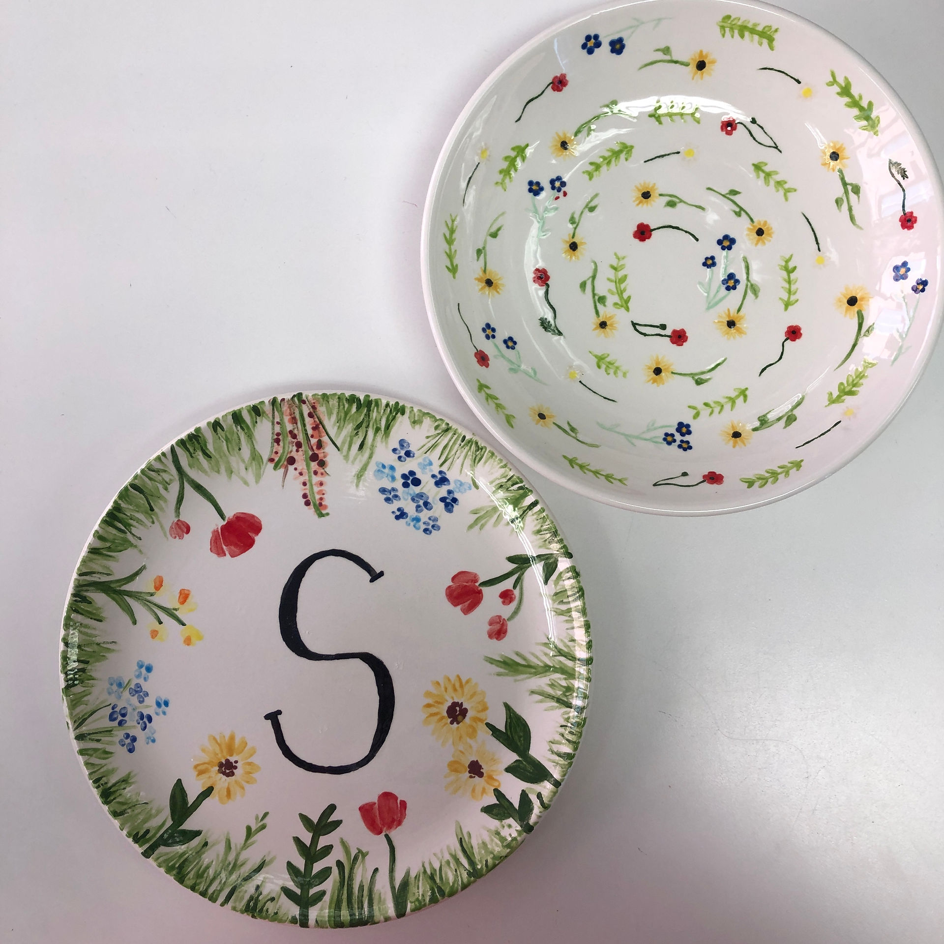 floral initial plates painted at Crafty Monkey Stuido