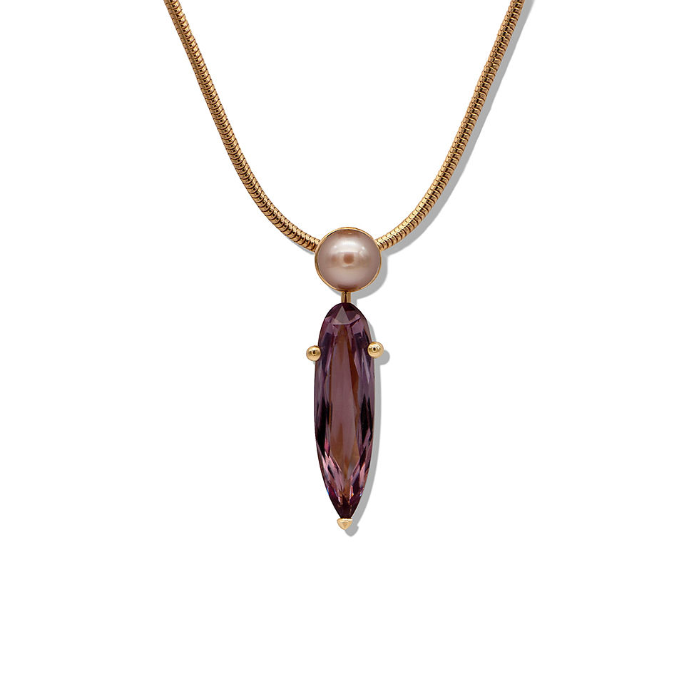 Miniature : Pendentif collier transformable zultanite perle or jaune moderne contemporain femme épuré moderne rose diaspore pièce unique