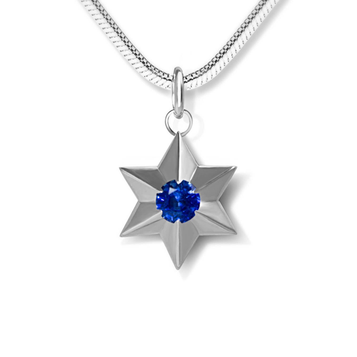 Pendentif étoile de David saphir diamants or gris blanc talisman Joaillerie contemporaine moderne design BEL-AMI Paris