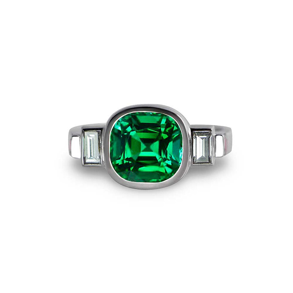 Bague de fiançailles chevalière or blanc pierre verte diamants Tank Art Deco pour homme femme BEL-AMI