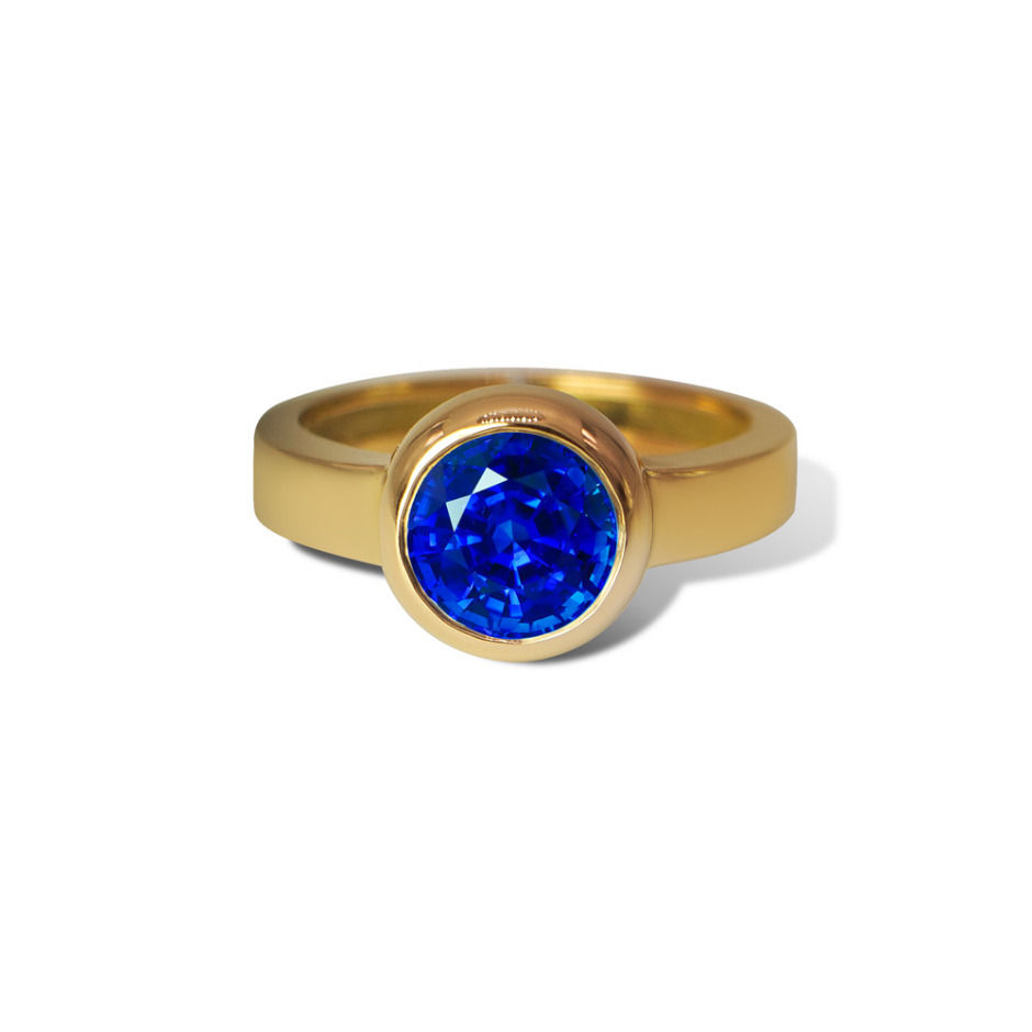 Bague de fiançailles solitaire moderne contemporain or jaune 18k saphir bleu royam ceylan BEL-AMI Paris 16 chic discret