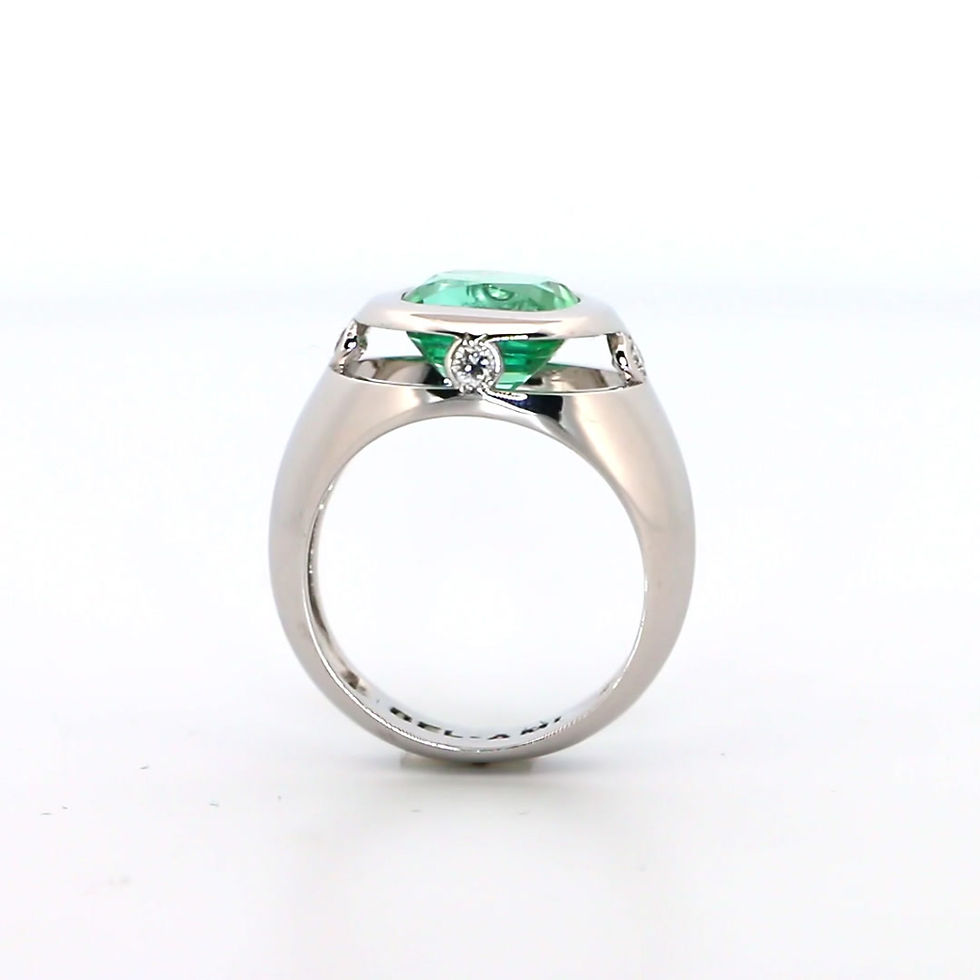 Miniature : Bague chevalière femme pour homme sur-mesure originale unique or 18k tourmaline lagon diamants designer BEL-AMI Paris