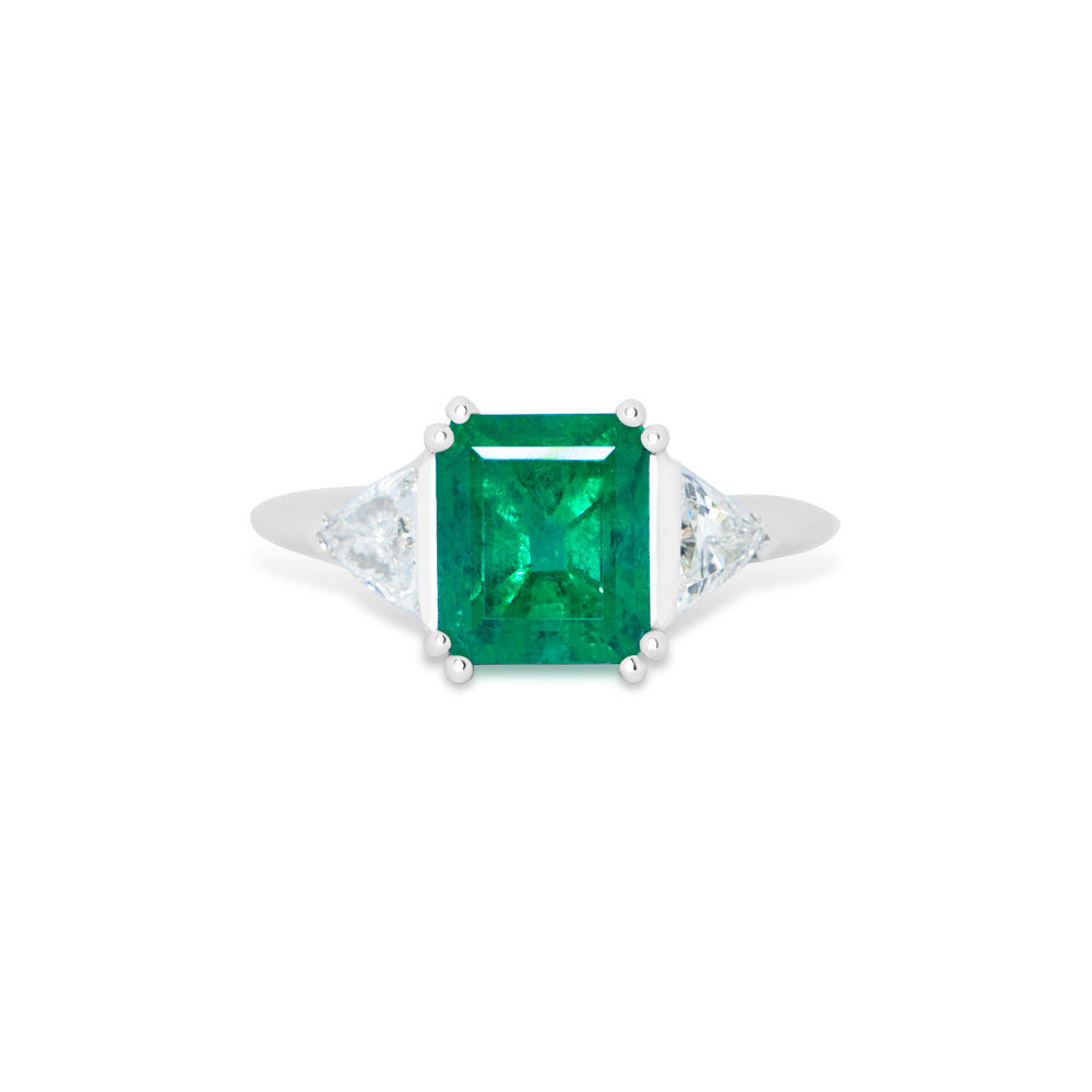Bague de fiançailles solitaire mariage sur-mesure or émerade diamant triangle trinity Joaillier Designer Bel-Ami Paris