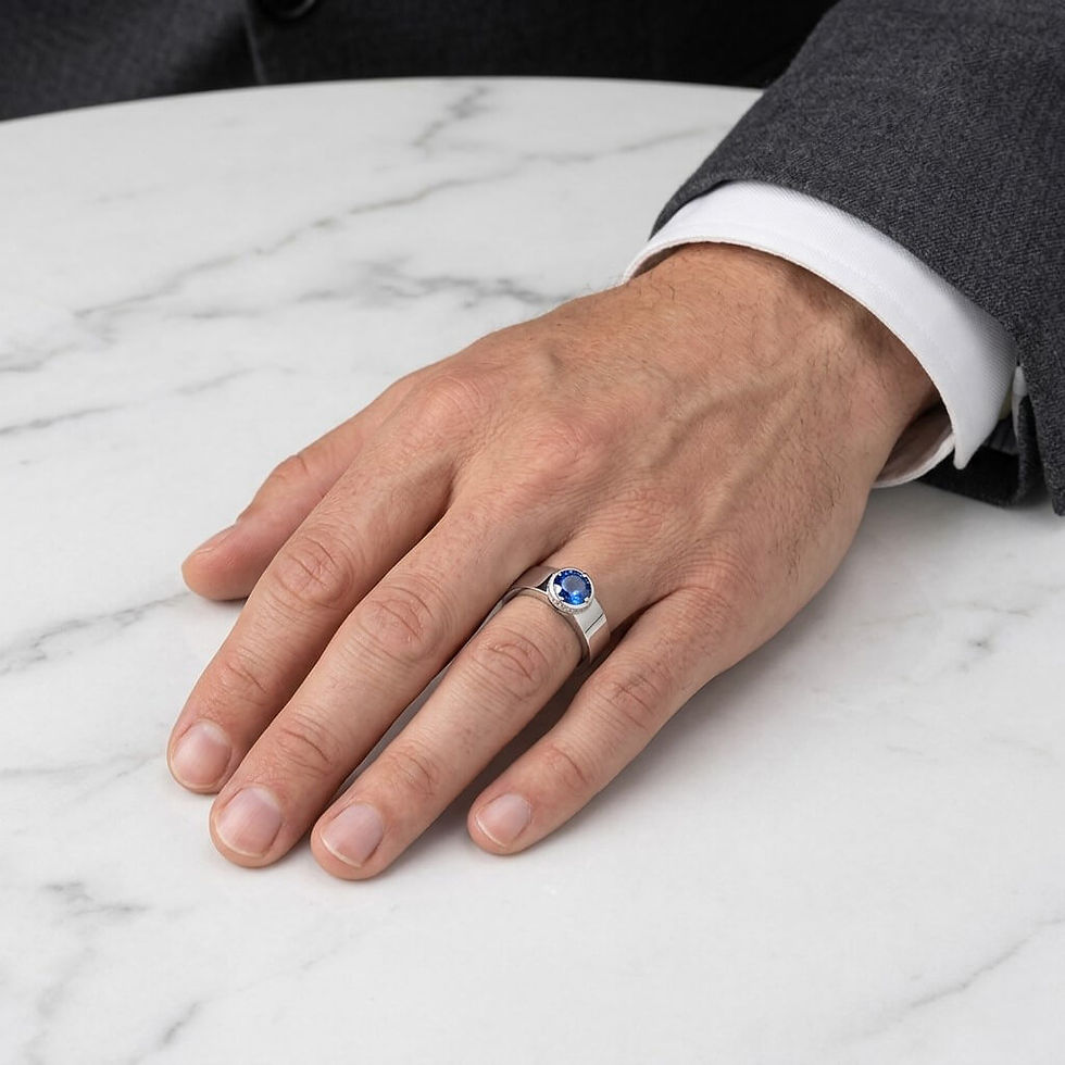 Miniature : Bague pour homme avec saphir de ceylan naturel diamants or 18k épurée originale designer BEL-AMI Paris