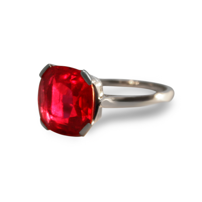 Bague pièce unique sur-mesure platine Rubis birman classique bague de fiançailles solitaire mariage joaillerie BEL-AMI Paris