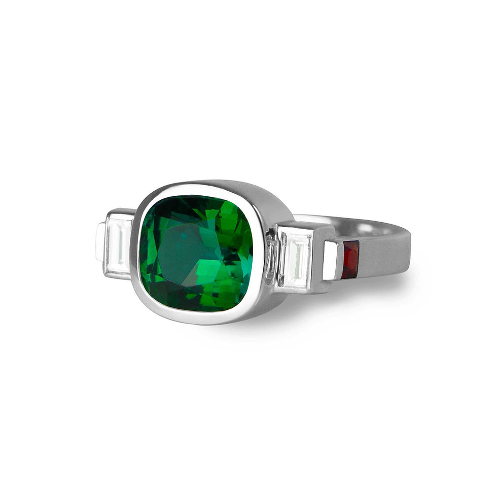 Bague de fiançailles chevalière or blanc tourmaline diamants Tank Art Deco pour homme femme BEL-AMI