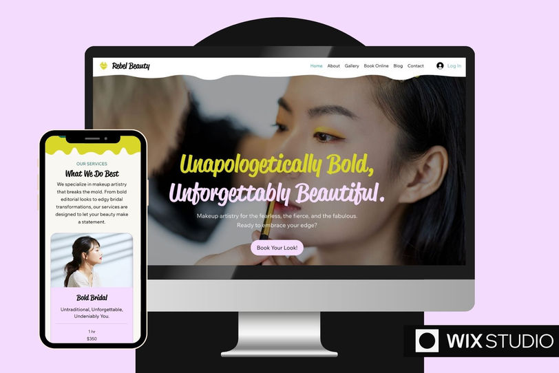 Rebel Beauty Wix Studio Template for Beauty Brands homepage design