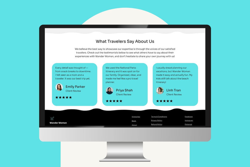 website preview of Wander Woman Wix Studio Template for Travel Agents