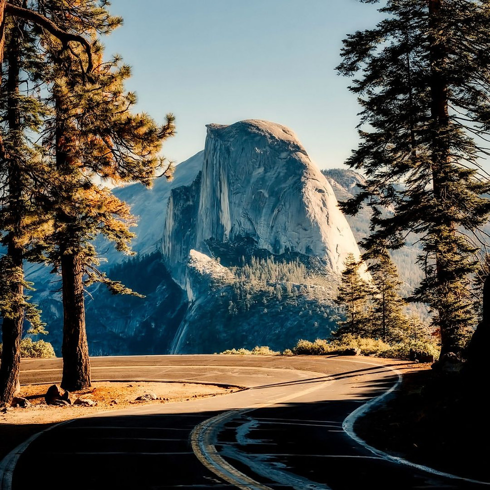 Majestic Half Dome, Yosemite, viewed from winding road