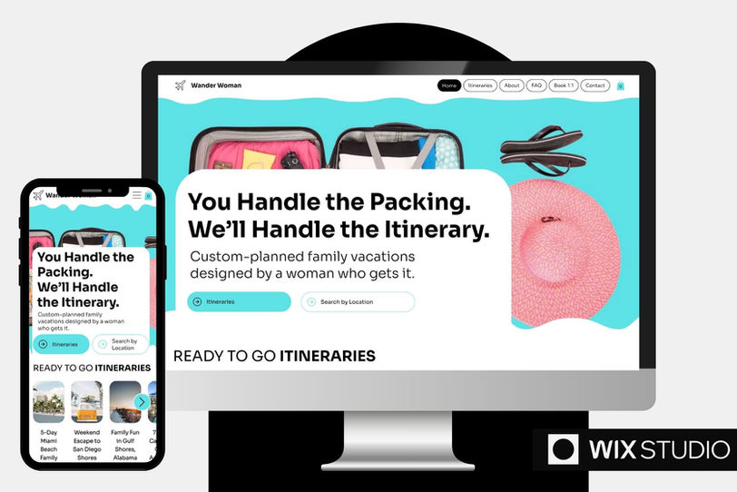Wander Woman Wix Studio Template for Travel Agents homepage design