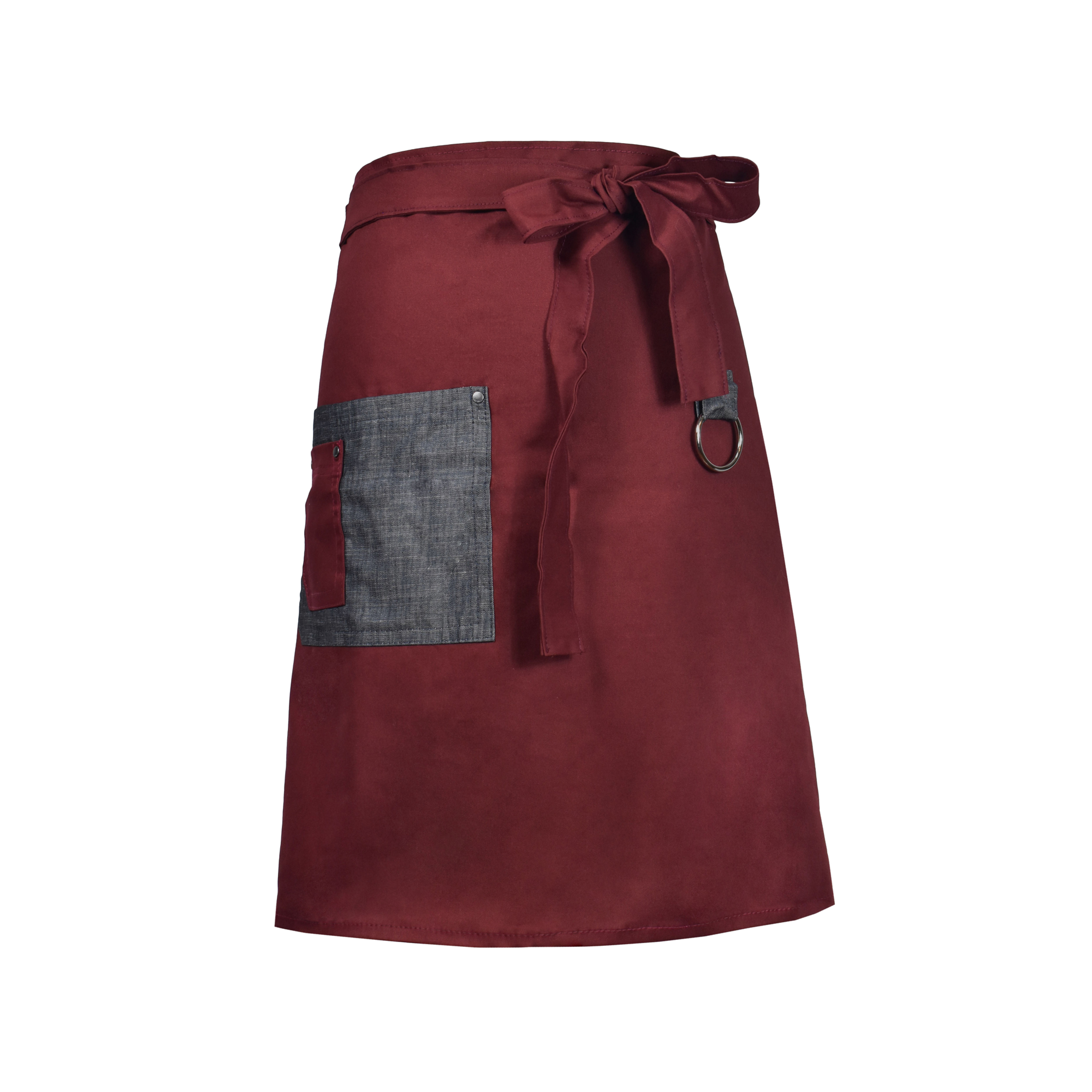 Delantal Dakota corto combinado - Bordó/Jean Oscuro