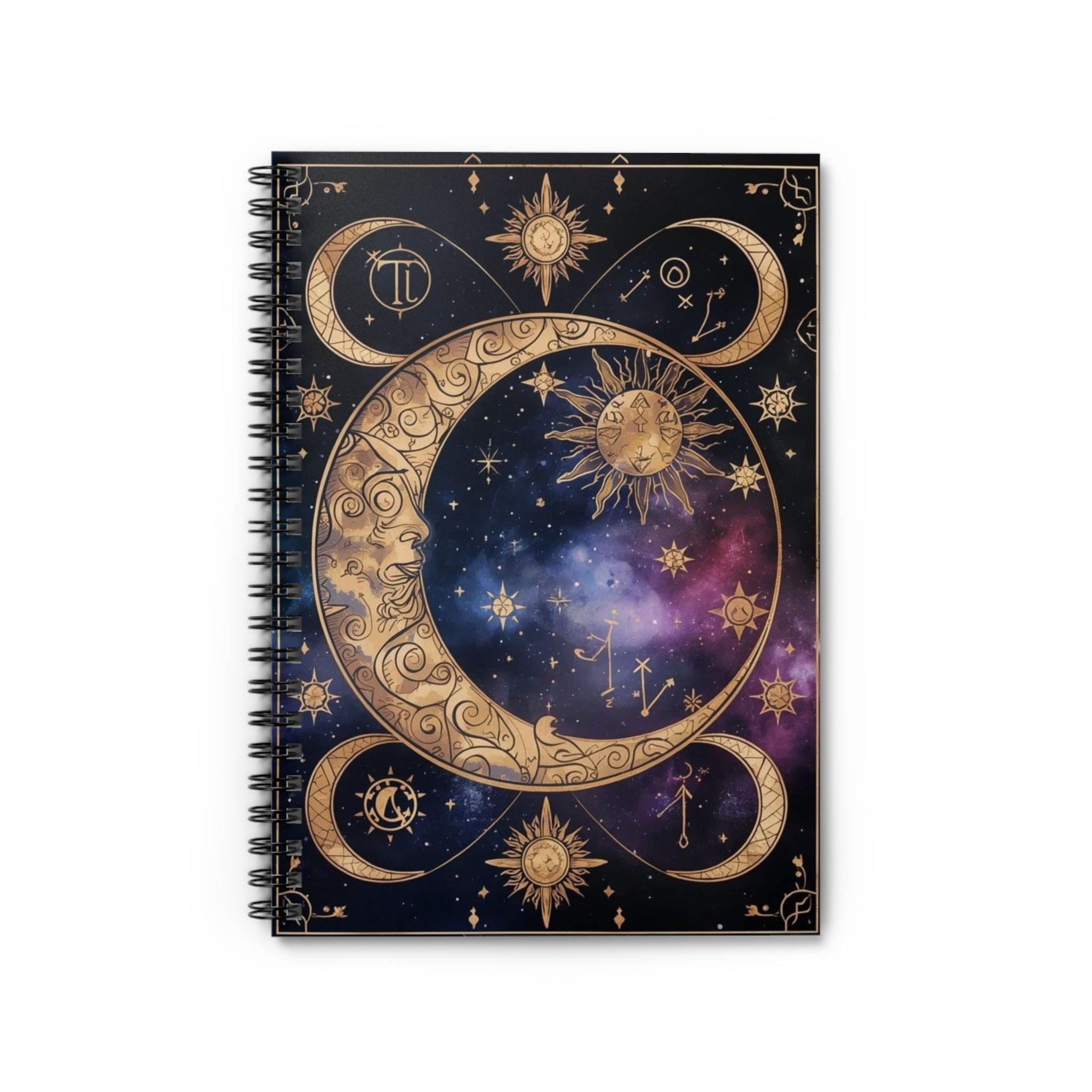 Celestial Moon & Stars Spiral Notebook — Ruled Journal for Astrology
