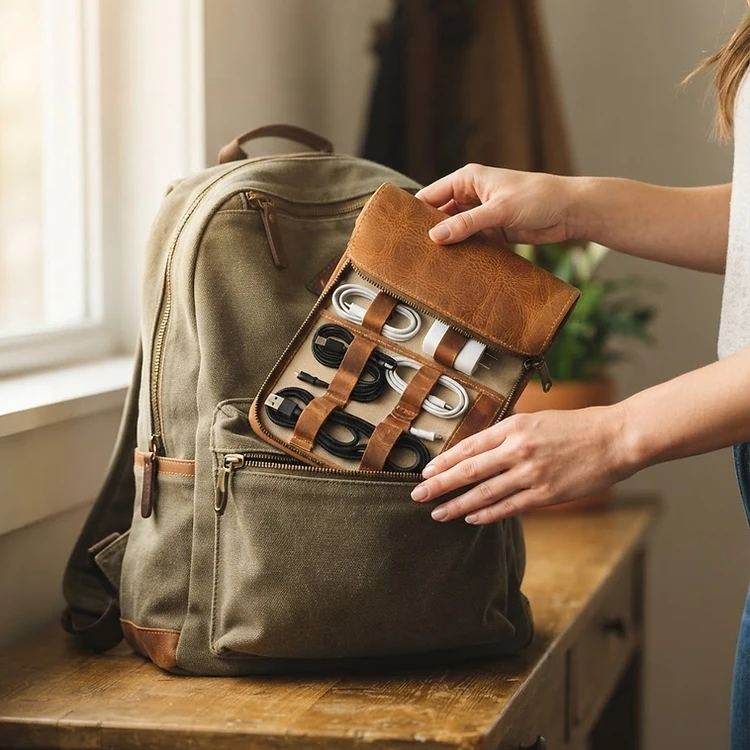 Full-Grain Leather Tech & Cable Organizer