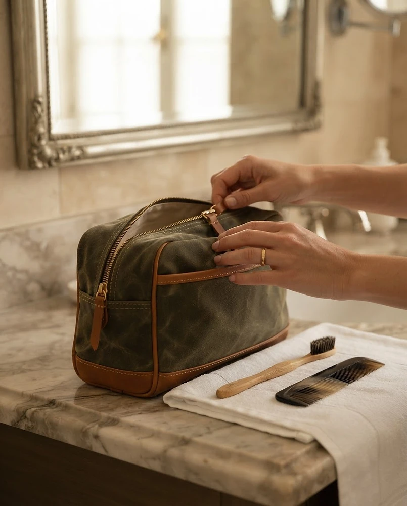 Waxed Canvas Travel Toiletries Wash Bag