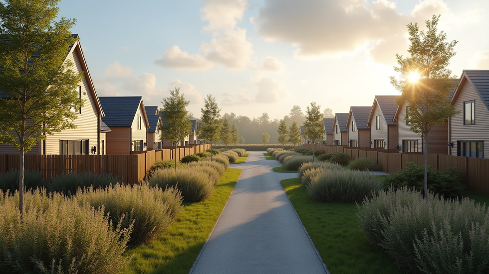 High angle view of a modular housing development in the UK