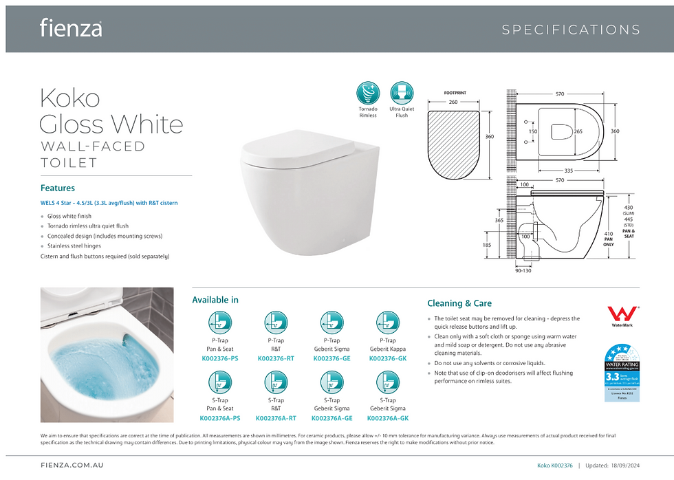Thumbnail: Fienza Koko Tornado Flush Wall-Faced Toilet Suite, Gloss White