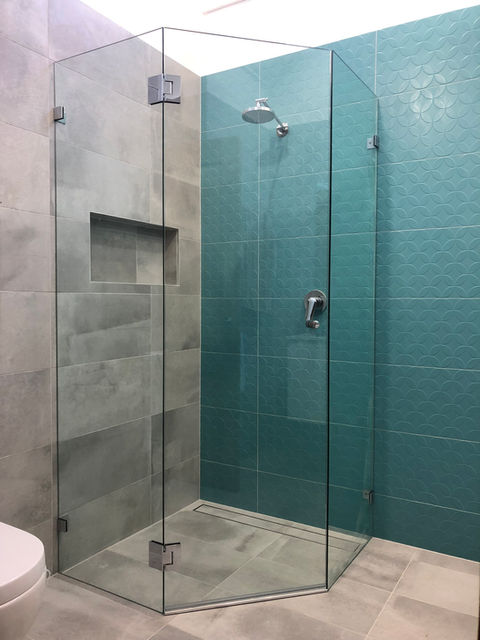 custom Made 135" Chrome Hinge Corner Shower Screen