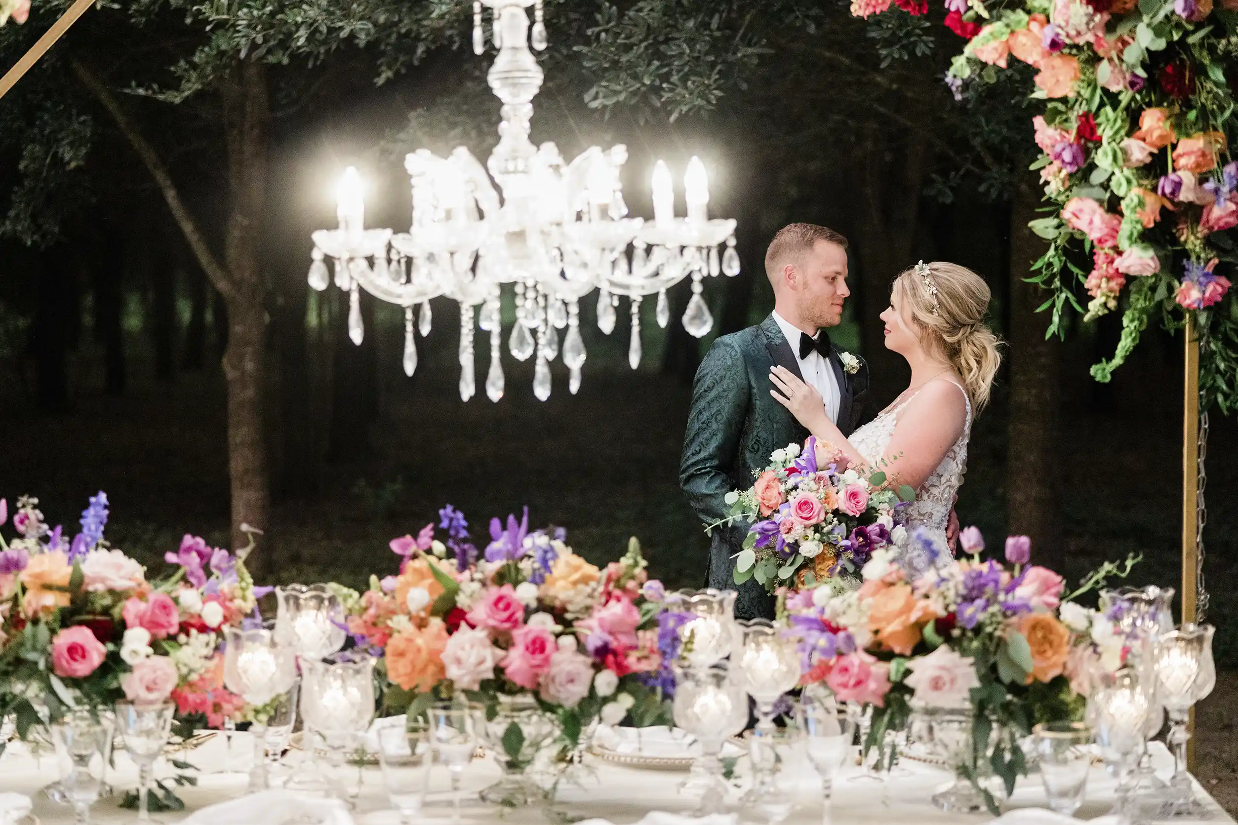 A Bride and Groom posing at their reception in Houston, TX