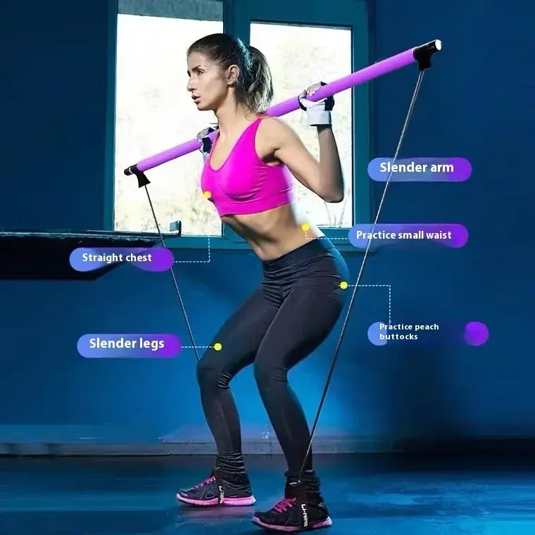 Thumbnail: Portable Pilates Bar Kit Resistance Band Yoga Pilates Stick Yoga Exercise Bar Fo