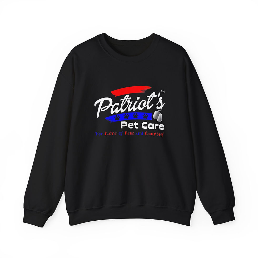Thumbnail: Black sweatshirt: "Patriot's Pet Care", "Always Here For Your Best Friend" patriotic logo.