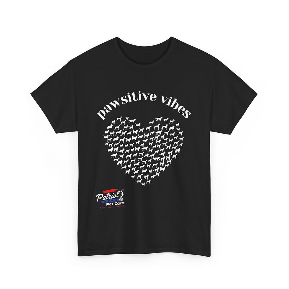 Thumbnail: Black t-shirt displays 'pawsitive vibes' text and a paw print heart.