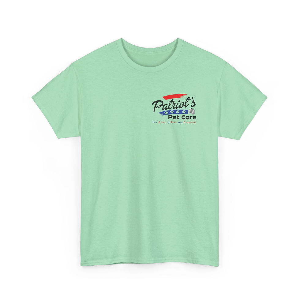 Thumbnail: Mint green t-shirt displaying "Patriot's Pet Care" and patriotic emblem.