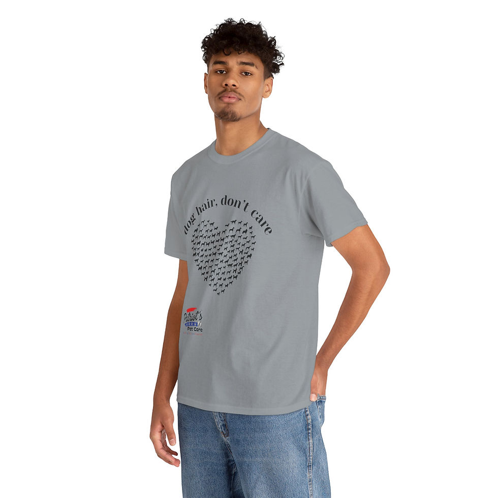 Thumbnail: Man wearing grey t-shirt, "Love is a four-legged word" design.