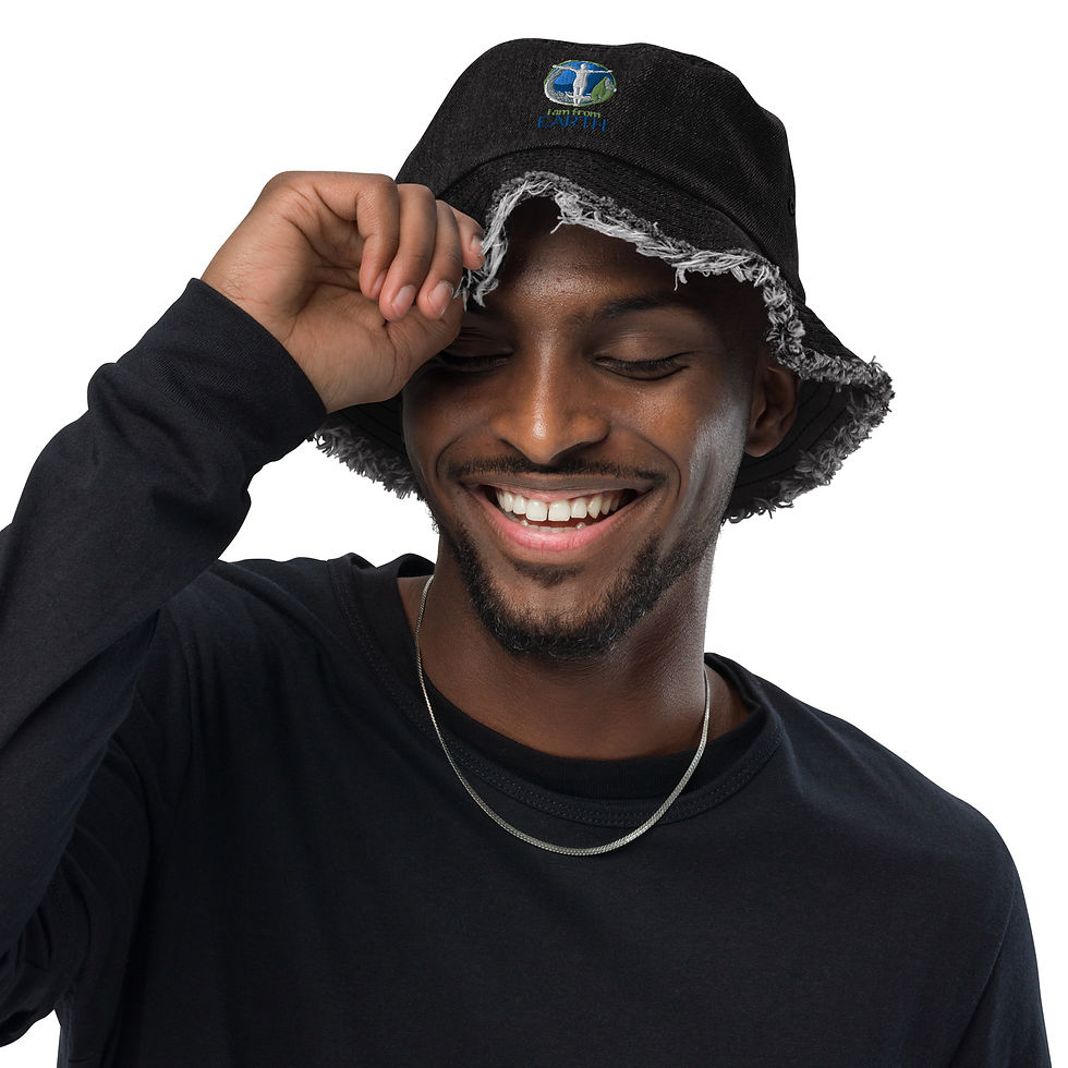 Thumbnail: Distressed denim bucket hat, IAmFromEarth Design, 100% Cotton