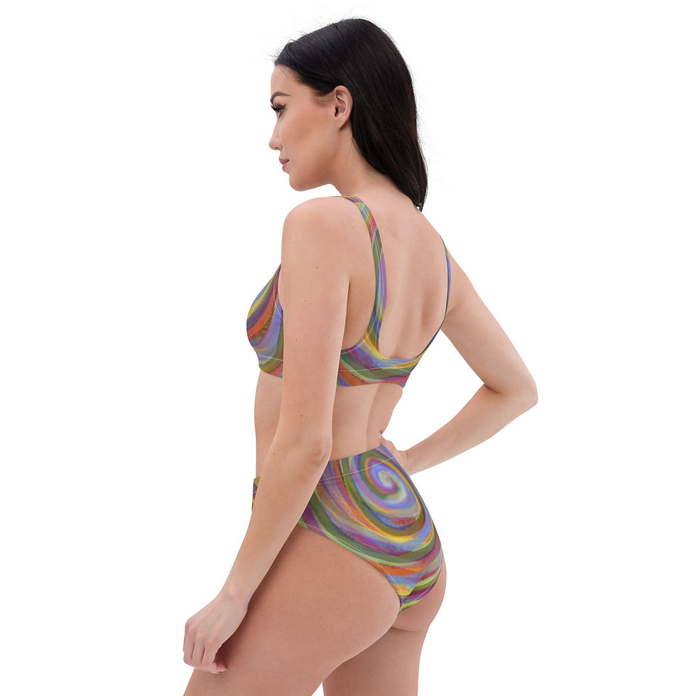 Thumbnail: Recycled high-waisted bikini, IAmFromEarth Selection, Abstract Art LOLLIPOP