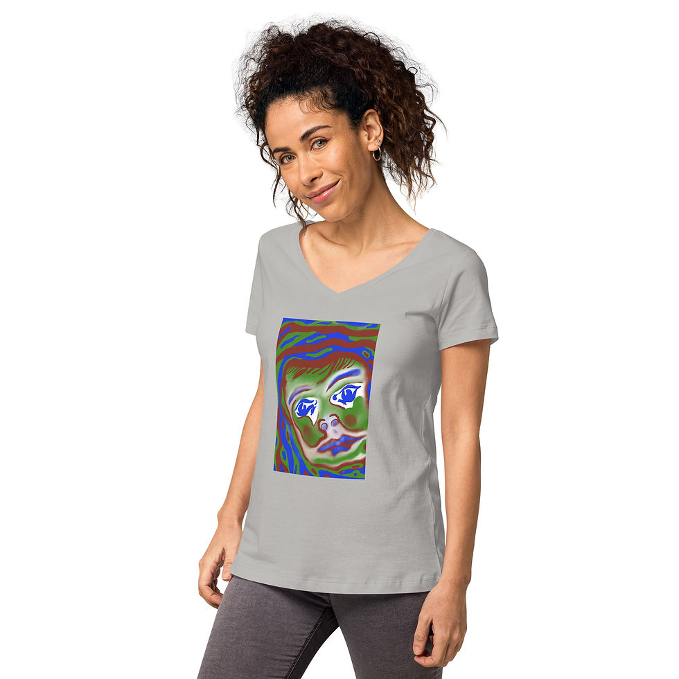 Thumbnail: Women’s fitted v-neck Organic t-shirt, IAmFromEarth Selection, Abstract art MASK