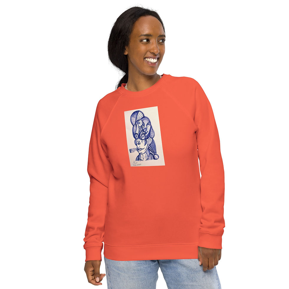 Thumbnail: Unisex organic raglan sweatshirt, IAmFromEarth Selection, Abstract Art CIGAR