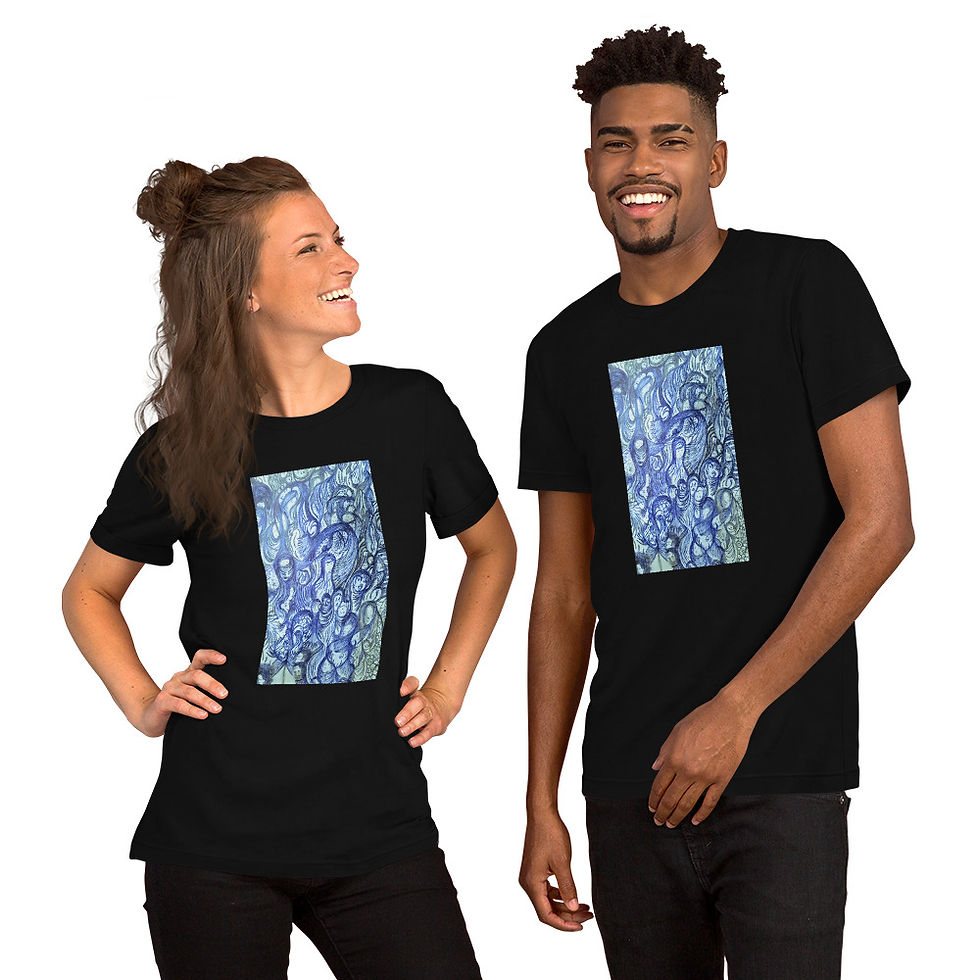 Thumbnail: Multi Colours Unisex t-shirt, IAmFromEarth Design, Abstract Art FACES
