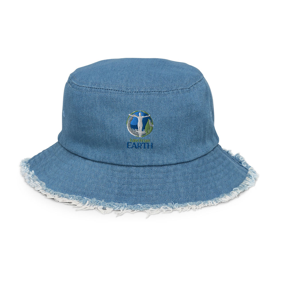 Thumbnail: Distressed denim bucket hat, IAmFromEarth Design, 100% Cotton