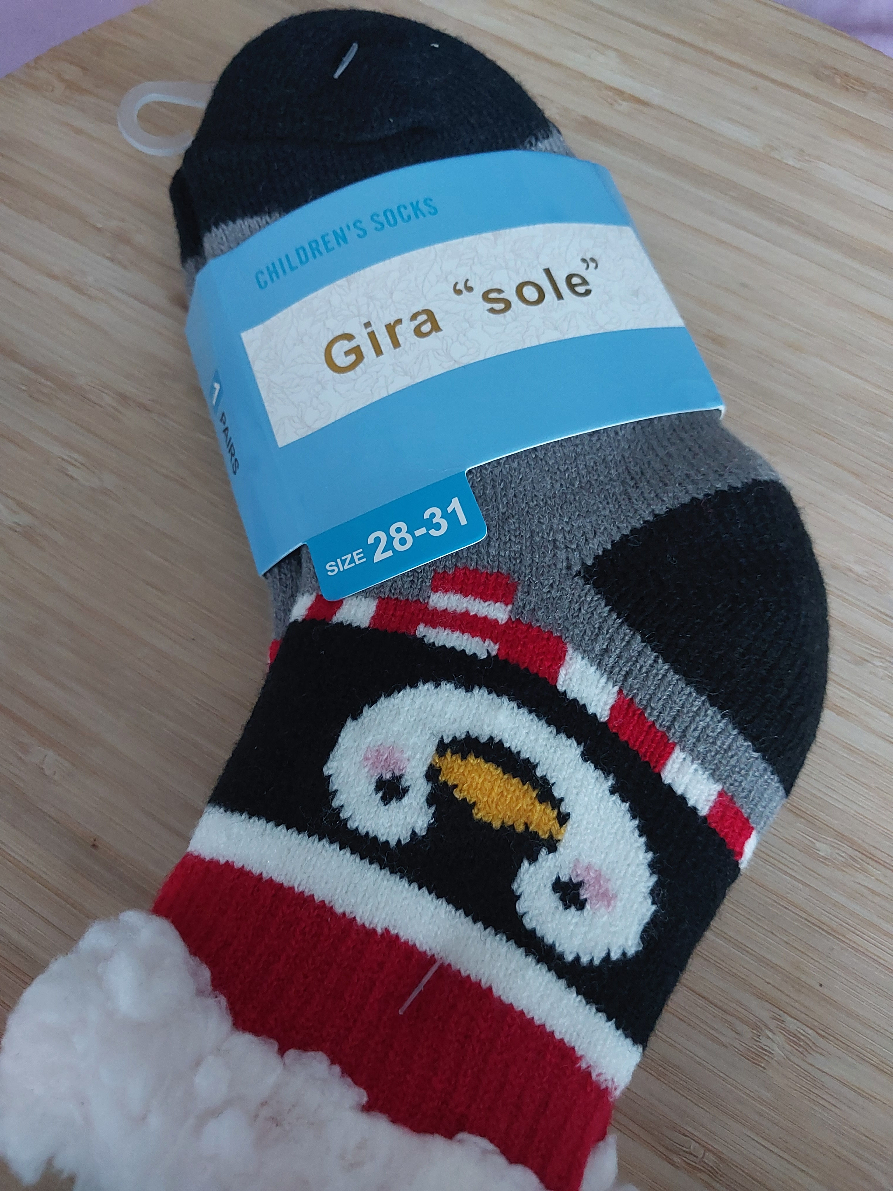 Chaussettes de Noël enfant – Pingouin – Rouge, Noir et Gris